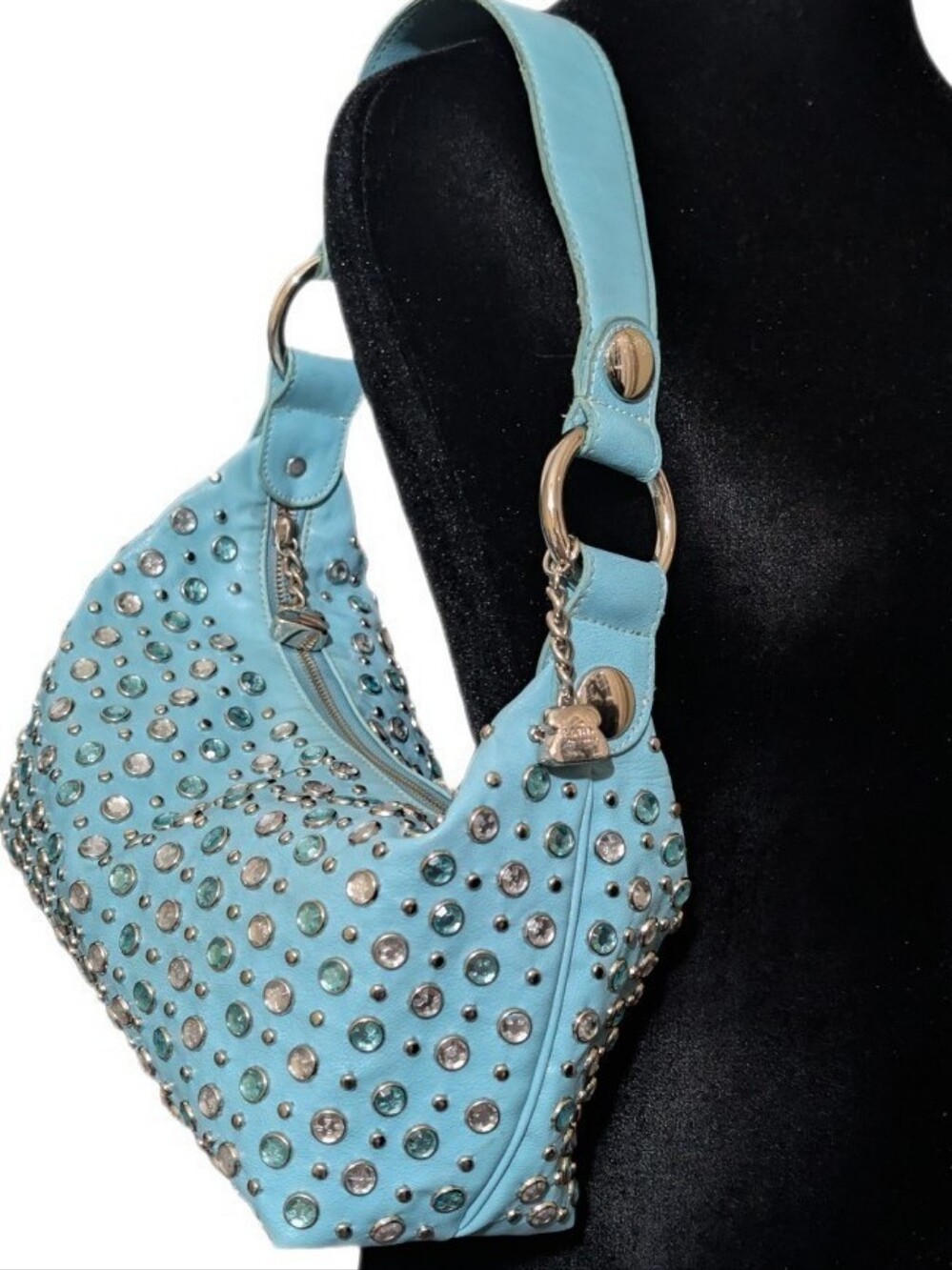 Vintage Y2K Kathy Van Zeeland studded glass gems baguette/shoulder bag McBling